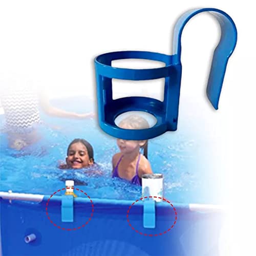 4-Pack Poolside Cup Holders for Above Ground Pools, Pool Cup Holder for Refreshing Drinks, Only Fits 2 Inch Or Less Round Top Bar - Strong and Durable Easy to Use Clip-On No-Spill Cup Holders (Blue)