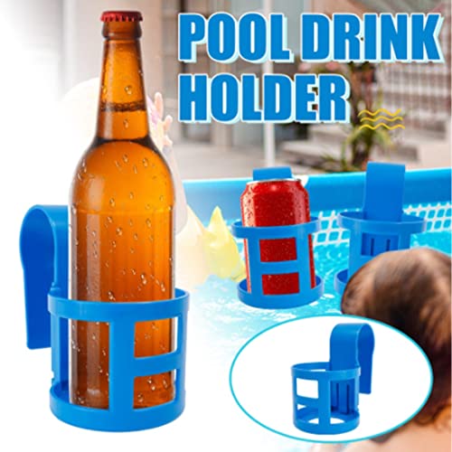 4-Pack Poolside Cup Holders for Above Ground Pools, Pool Cup Holder for Refreshing Drinks, Only Fits 2 Inch Or Less Round Top Bar - Strong and Durable Easy to Use Clip-On No-Spill Cup Holders (Blue)