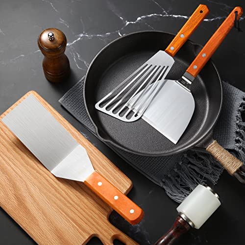 3 Pcs Metal Spatula Set Stainless Steel Fish Spatula Turner Slotted Pancake Spatula Griddle Flipper Scraper with Wood Handle for Kitchen Burger Egg Cooking Grilling BBQ