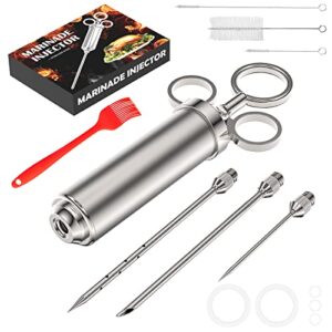 AOYOCO Meat Injector, 2oz 12pcs Injector Marinades for Meats with 3 Needles, Basting Brush and Cleaning Brushes, Dishwasher Safe Stainless Steel Flavor Injector for Meat with Ebook