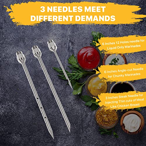 AOYOCO Meat Injector, 2oz 12pcs Injector Marinades for Meats with 3 Needles, Basting Brush and Cleaning Brushes, Dishwasher Safe Stainless Steel Flavor Injector for Meat with Ebook