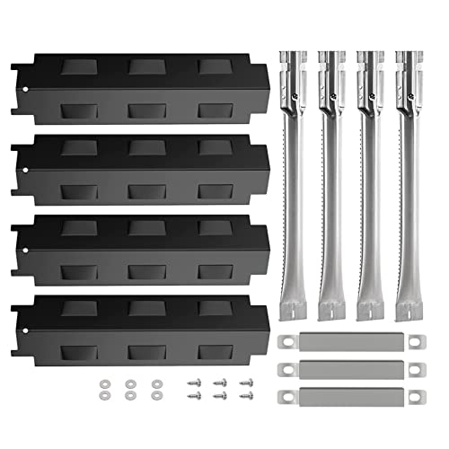 Replace parts 4-pack Porcelain Steel Heat Plate Replacement for Select Gas Grill Models Charbroil,Ken-more,Grill King and Others,Burner Tube, Heat Plate Shield, Crossover Tube Repair Kit for Charbroil