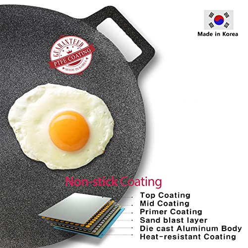 SCSP - Korean BBQ Grill Non-stick Grill Circular size 13 inches[Bag included] Made In Korea/Natural Material 6 Layer Coating/Can be used for both home and outdoor stoves.