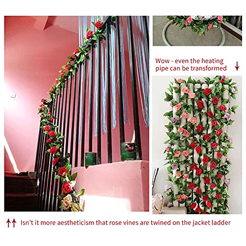 Vines Decor, Vines with Flowers, Artificial Plants Greenery Vine for Bedroom Vine Trellis Classroom Balcony Decor (G)