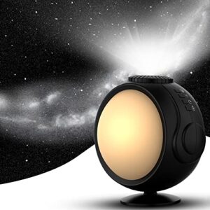 star projector night light, aurora galaxy projector with white noise and timer, warm light nursery lamp and 7-color breathing modes lighting for christmas, ceiling, room – 3 films – black