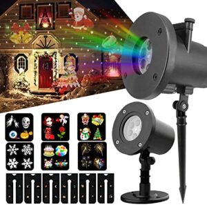 christmas projector lights,waterproof ip65 holiday lights projector lawn projector lamp snowstorm landscape spotlight show with 6 pcs pattern card for indoor outdoor garden lawn birthday decoration