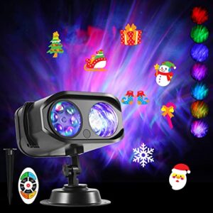 christmas projector lights, joycabin 6-in-1 aurora moving patterns led lights, waterproof halloween landscape light with remote control timer for outdoor/indoor christmas holiday party