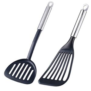 2pack nylon fish spatula, ksendalo slotted egg spatula with stainless steel hollow handle for frying flipping, turning