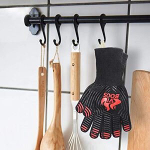 BBQ Grill Gloves, 1472℉ Extreme Heat Resistant Grilling Gloves for Cooking,Baking and for Smoker, Silicone Insulated Cooking Oven Mitts, 13 Inch Long Non-Slip Potholder Gloves,1 Pair (Black & Red)