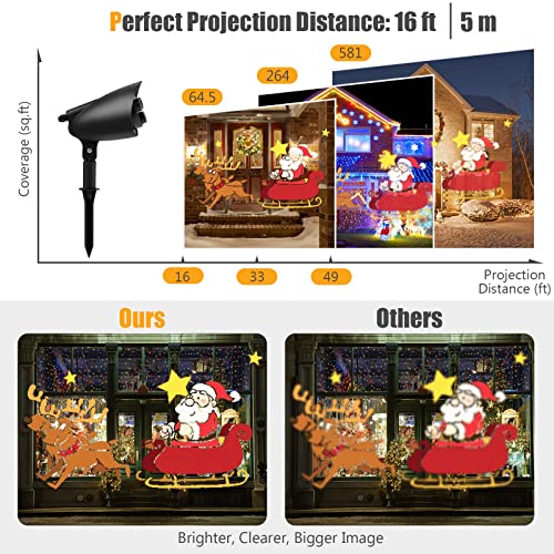 Safstar Christmas Projector Light, Outdoor Waterproof Decorative LED Lighting with Santa and Elk Pattern, Holiday Project Light for Party Xmas Decoration