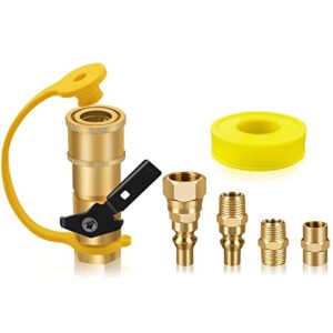 1/4″ rv propane quick connect fittings adapter kit, premium brass shutoff valve & full flow plug & 3/8″ female flare & 1/4″ female & male npt for natural gas quick on or off, rv, trailer, bbq