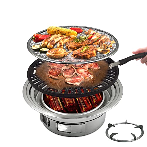 Korean BBQ Grill，Portable Charcoal Grill Stainless Steel Non-stick Easy to Clean Multi-function Charcoal Stove for Outdoor Camping BBQ Grill