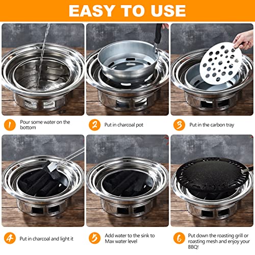 Korean BBQ Grill，Portable Charcoal Grill Stainless Steel Non-stick Easy to Clean Multi-function Charcoal Stove for Outdoor Camping BBQ Grill