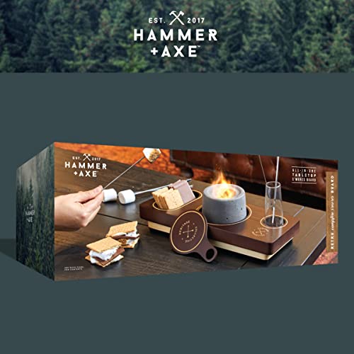 Hammer + Axe Campfire S’Mores Board, The Set Includes Board, Skewer Stand, 5 Skewers, Snuffer and Fuel Holder, 9-Piece
