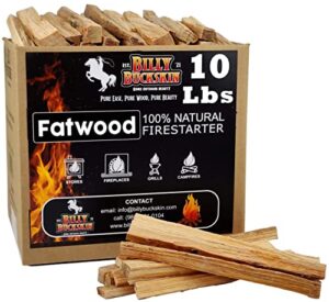 billy buckskin co. 10 lb. fatwood fire starter sticks | easy & safe fire starter | start a fire with just 2 sticks | rich lighter pine works in any weather conditions | 10 lb. box