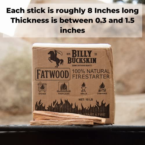 Billy Buckskin Co. 10 lb. Fatwood Fire Starter Sticks | Easy & Safe Fire Starter | Start a Fire with just 2 Sticks | Rich Lighter Pine Works in Any Weather Conditions | 10 lb. Box