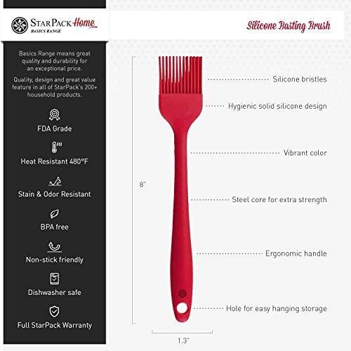 StarPack Basics Silicone Basting Brush - High Heat Resistant to 480°F, Hygienic One Piece Design, Pastry, Grill & BBQ Brush (Cherry Red)