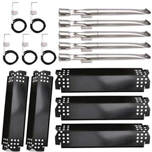 metal club grill parts kit for nexgrill 720-0888 720-0888n 720-0830h gas grills, 5-pack flame tamers heat plates shields & grill igniters & stainless steel pipe burners replacement