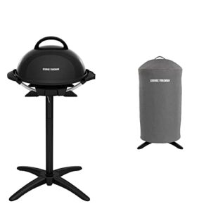 george foreman indoor/outdoor electric grill, 15-serving, black & gfa0240rdcg round grill cover, gray