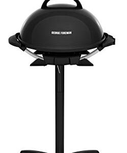 George Foreman Indoor/Outdoor Electric Grill, 15-Serving, black & GFA0240RDCG Round Grill Cover, Gray