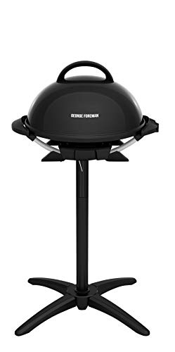 George Foreman Indoor/Outdoor Electric Grill, 15-Serving, black & GFA0240RDCG Round Grill Cover, Gray