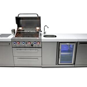 Mont Alpi MAi400-DBEV 32-Inch 4-Burner 78000 BTU Deluxe Stainless Steel Gas Outdoor Kitchen Barbecue Gas Island Grill w/ Compact Lockable Refrigerator + Infrared Side & Rear Burners + Granite Countertops