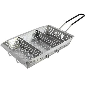 proud grill ultraversatile stainless steel grill basket – large bbq grill basket for grilling vegetables, has a detachable handle and movable dividers. perfect grill accessory for grilling veggies, fish and meat on outdoor grill.