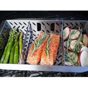 Proud Grill UltraVersatile Stainless Steel Grill Basket - Large BBQ Grill Basket for Grilling Vegetables, has a detachable handle and movable dividers. Perfect Grill Accessory for grilling veggies, fish and meat on outdoor grill.