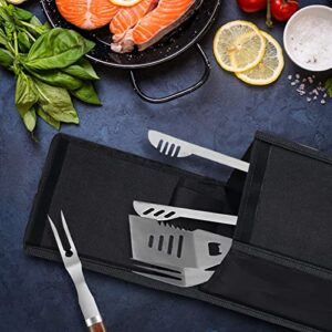 2 PCS Grill Utensil Accessory Storage Bag Black Oxford Cloth Waterproof BBQ Tool Storage Bags Foldable Grill Utensil Holder Pouch for Camping Hiking Barbecue, Easy to Store & Take Out Grill Tools