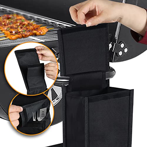 2 PCS Grill Utensil Accessory Storage Bag Black Oxford Cloth Waterproof BBQ Tool Storage Bags Foldable Grill Utensil Holder Pouch for Camping Hiking Barbecue, Easy to Store & Take Out Grill Tools