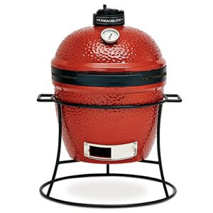 kamado joe kj13rh joe jr. 13.5 inch portable charcoal grill with cast iron cart and heat deflectors, blaze red