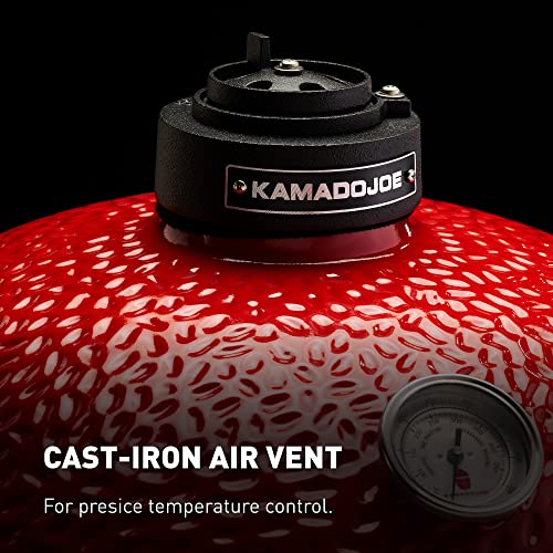 Kamado Joe KJ13RH Joe Jr. 13.5 inch Portable Charcoal Grill with Cast Iron Cart and Heat Deflectors, Blaze Red