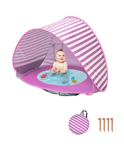 bycc bynn baby beach tent, pop up portable beach canopy, uv protection sun shelter with pool for infant (stripe-pink)