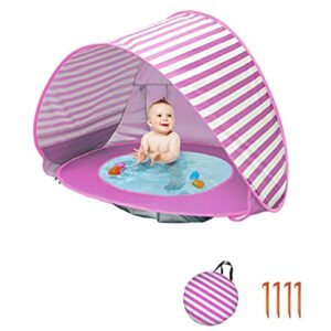 Bycc Bynn Baby Beach Tent, Pop Up Portable Beach Canopy, UV Protection Sun Shelter with Pool for Infant (Stripe-Pink)