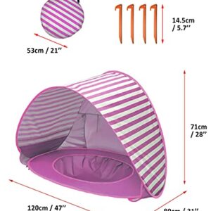 Bycc Bynn Baby Beach Tent, Pop Up Portable Beach Canopy, UV Protection Sun Shelter with Pool for Infant (Stripe-Pink)