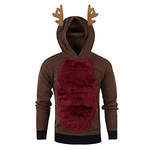 raillery Christmas Hoodie for Men 3D Xmas Reindeer Fleece Hooded Pullover Autumn Winter Hooded Sweatshirt Holiday Sweatshirts