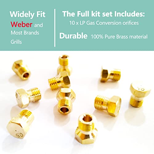 MEANHDAG Grill LP Gas Conversion Kit for Weber, Brass Jet Nozzle for Propane LPG, DIY Burner Replacement Part Orifice Can Drill Out, 10 PCS, Orifice Hole Size 0.5mm, M6x0.75mm