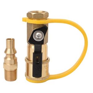 Flame King 1/4" RV Propane Quick Connect Adapter for Propane Hose, Propane or Natural Gas 1/4" Quick Connect or Disconnect Kit - Shutoff Valve & Full Flow Plug - 100% Solid Brass