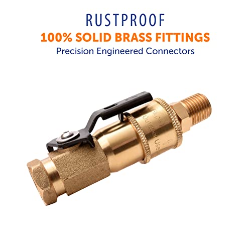 Flame King 1/4" RV Propane Quick Connect Adapter for Propane Hose, Propane or Natural Gas 1/4" Quick Connect or Disconnect Kit - Shutoff Valve & Full Flow Plug - 100% Solid Brass