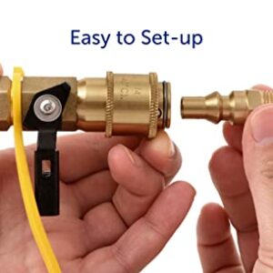 Flame King 1/4" RV Propane Quick Connect Adapter for Propane Hose, Propane or Natural Gas 1/4" Quick Connect or Disconnect Kit - Shutoff Valve & Full Flow Plug - 100% Solid Brass