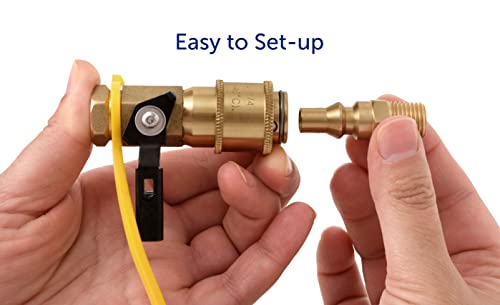 Flame King 1/4" RV Propane Quick Connect Adapter for Propane Hose, Propane or Natural Gas 1/4" Quick Connect or Disconnect Kit - Shutoff Valve & Full Flow Plug - 100% Solid Brass