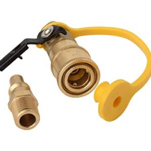 Flame King 1/4" RV Propane Quick Connect Adapter for Propane Hose, Propane or Natural Gas 1/4" Quick Connect or Disconnect Kit - Shutoff Valve & Full Flow Plug - 100% Solid Brass