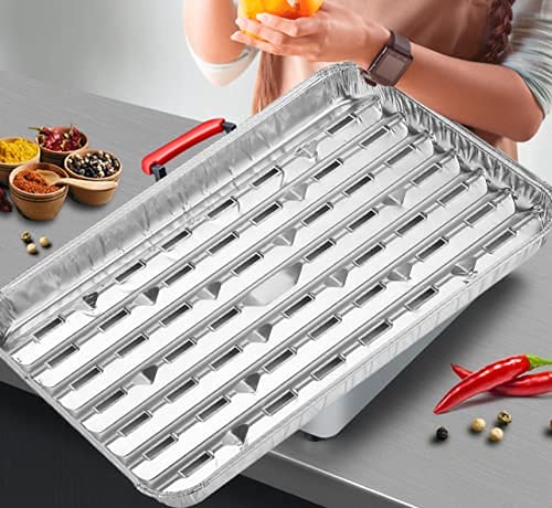 MILANGE Disposable Aluminum Grill Liner Topper with Holes 20 Pack Aluminum Foil Grill Pans (13.40 Inch) BBQ Grilling Tray Broiler Pans with Ribbed Bottom Surface