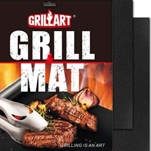 GRILLART BBQ Grill Mats for Outdoor Grill - Nonstick 600 Degree Heavy Duty Grilling Mat (Set of 2) - Reusable BBQ Grill Accessories Sheets -Works on Electric Grill Gas Charcoal BBQ - Gifts for Men Dad
