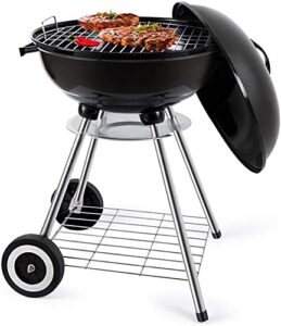 bbq kettle charcoal grill outdoor portable grill backyard cooking stainless steel for standing & grilling steaks, burgers, backyard pitmaster & tailgating (18″ black)