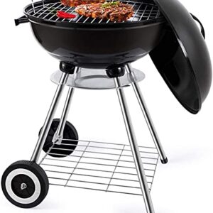 BBQ Kettle Charcoal Grill Outdoor Portable Grill Backyard Cooking Stainless Steel for Standing & Grilling Steaks, Burgers, Backyard Pitmaster & Tailgating (18" Black)