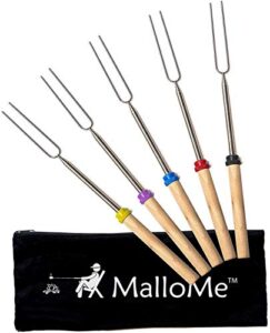 mallome marshmallow roasting sticks – smores skewers for fire pit kit – hot dog camping accessories campfire marshmellow 32 inch long fork – 5 pack