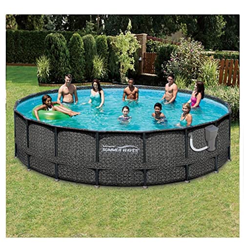 Summer Waves Elite P4A01848B 18ft x 48in Above Ground Frame Outdoor Swimming Pool Set w/Pump, Pool Cover, Ladder, Ground Cloth, & Maintenance Kit