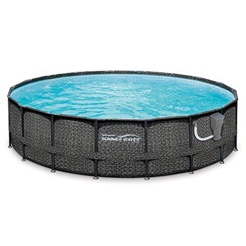 Summer Waves Elite P4A01848B 18ft x 48in Above Ground Frame Outdoor Swimming Pool Set w/Pump, Pool Cover, Ladder, Ground Cloth, & Maintenance Kit