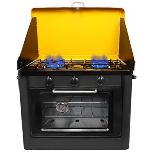 Chaoos Portable Camping Oven - 2-In-1 Outdoor Camp Oven With 2 Burners, 40L large Capacity Propane Oven Stove Combo, Automatic Ignition, Built-In Thermometer, Hose Regulator (Propane Not Included)